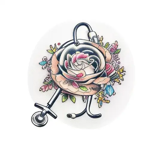 A Nurse's Stethoscope Intertwined With A Delicate Floral Wreath