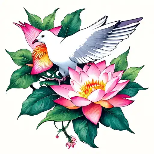 Dove Orchid And Lotus Flower