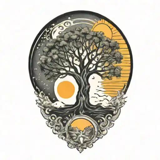 Tree Of Life And Sun And Moon Merging Together