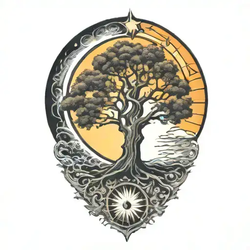 Tree Of Life And Sun And Moon And Bio Mechanical