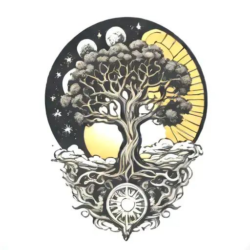 Tree Of Life And Sun And Moon And Bio Mechanical Engineering