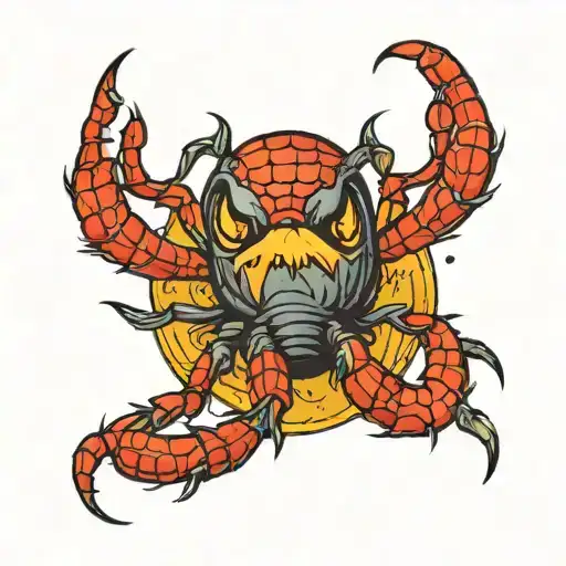 Draw A Traditional Style Tattoo In Color Showing A Spider Eating A Worm
