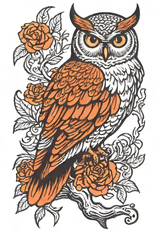 Traditional Owl Perched With Eyes On Wings