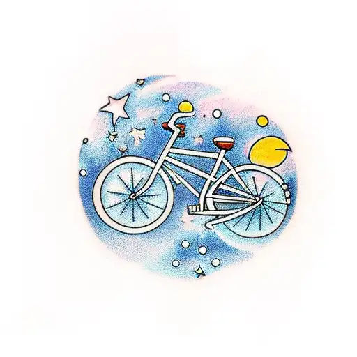 A Minimalist Tattoo Of A Bicycle Surrounded By Stars And The Moon