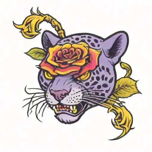 Purple Panther Head Hissing With Long Stem Yellow Rose