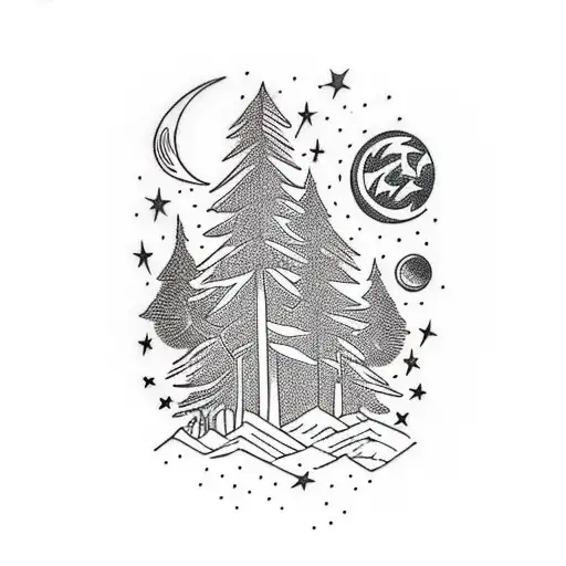 Night Forest With The Milky Way In The Dark Sky