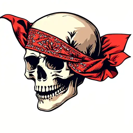 Red Bandana Wrapped Around A Skull