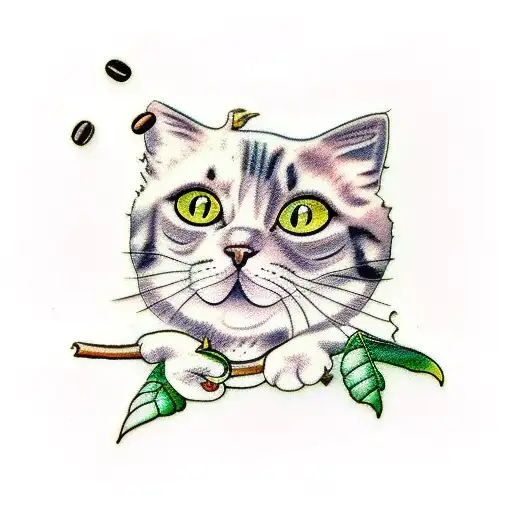 A Cat Sitting On A Coffee Bean Branch