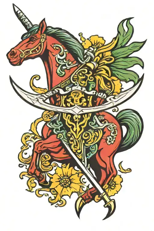 Horse Sword Red Green And Yellow