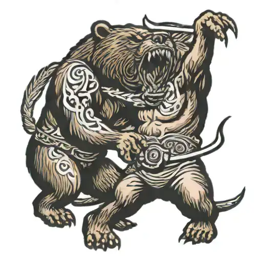 Bear Fighting The Devil