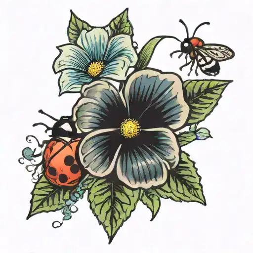 Orhidee And Petunia With A Ladybug And With Text Heaven Is More Beautiful Now
