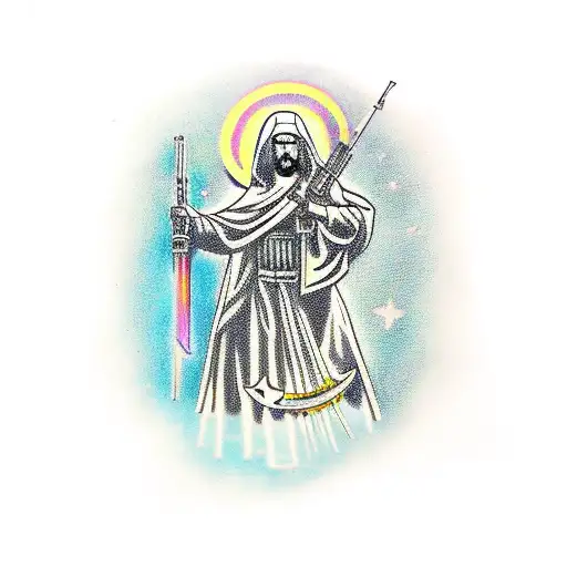 Holy Mother With M4 Assault Rifle And Night Vision Googles On The Head