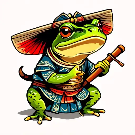 American Tradional Frog In Japanese Samurai Outfit Inspired