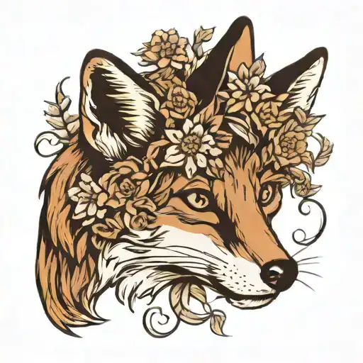 Fox And Black Dahlia Flowers Intertwined Within