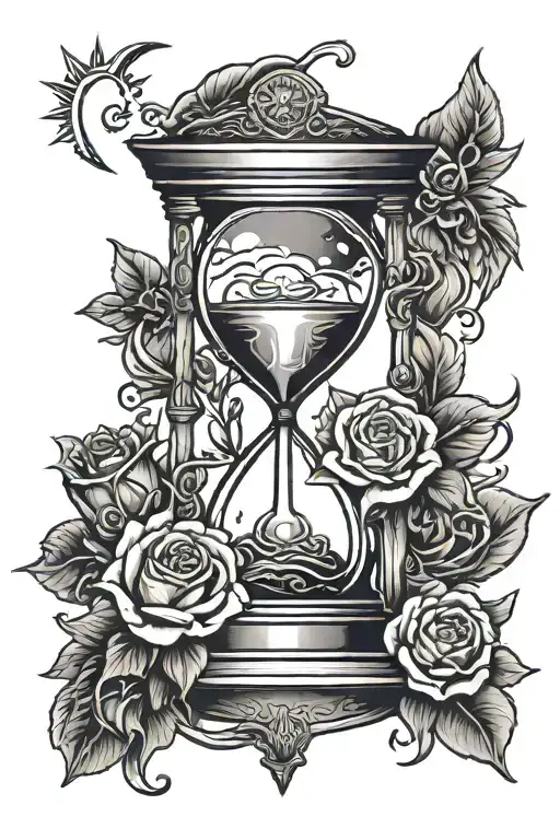 Sun And Moon Hourglass With Rose Surrounded