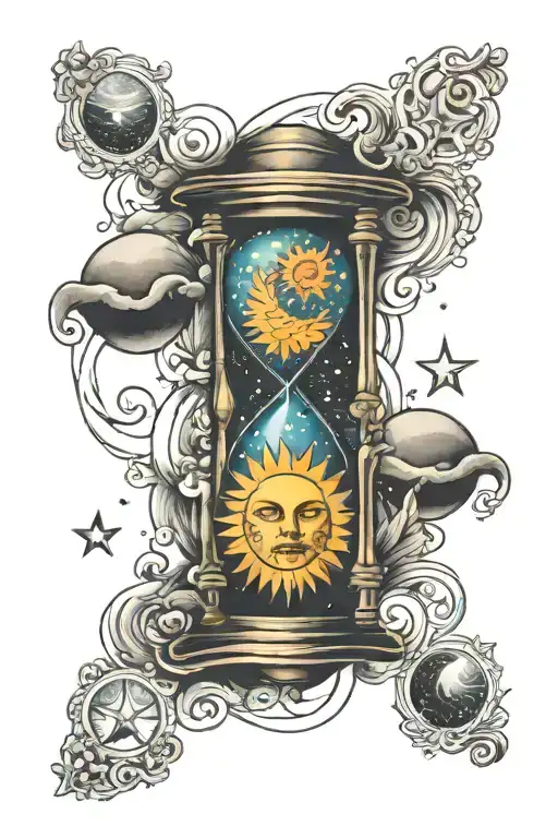 Sun And Moon Hourglass Filled Night Sky