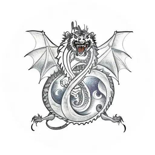 A Dragon And A Tiger Intertwined In A Yin And Yang Symbol