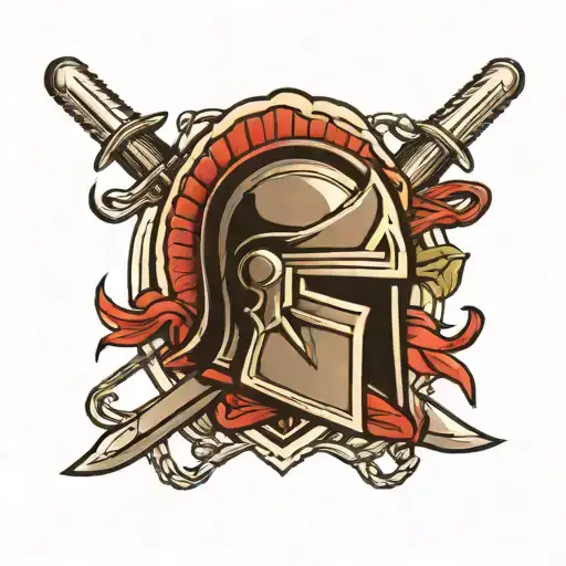Spartan Helmet And Swords Crossed