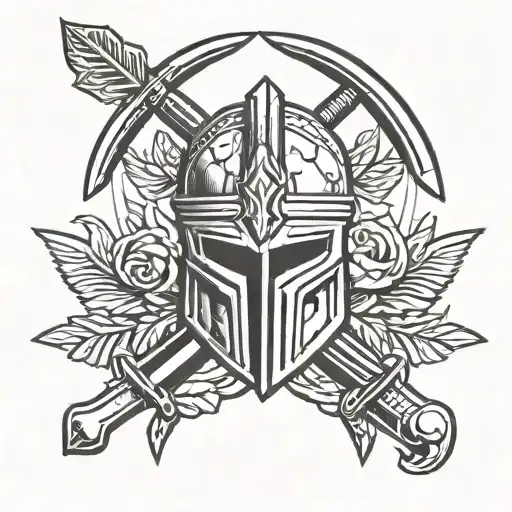 Spartan Helmet And Swords Crossed