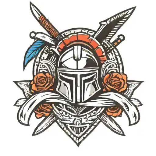 Spartan Helmet And Swords Crossed