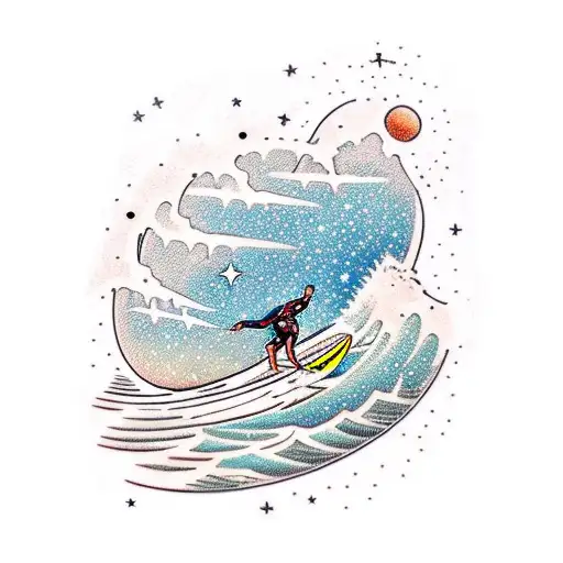 A Surfer Riding A Wave With A Constellation In The Background