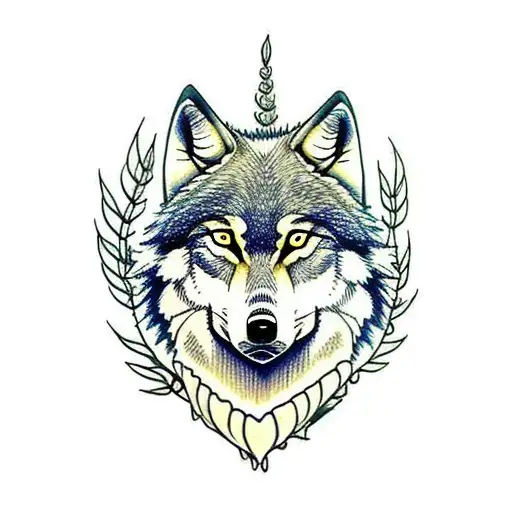 Full Wolf With Forest And Moon