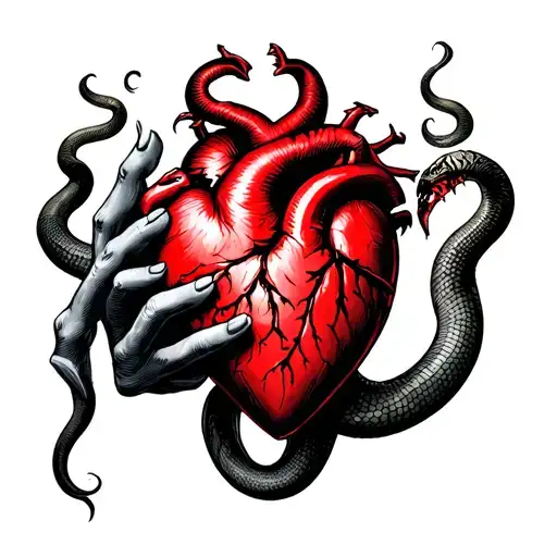 A Red Heart While A Demon Hands Around It By Snake Climbing On A Demon Hand