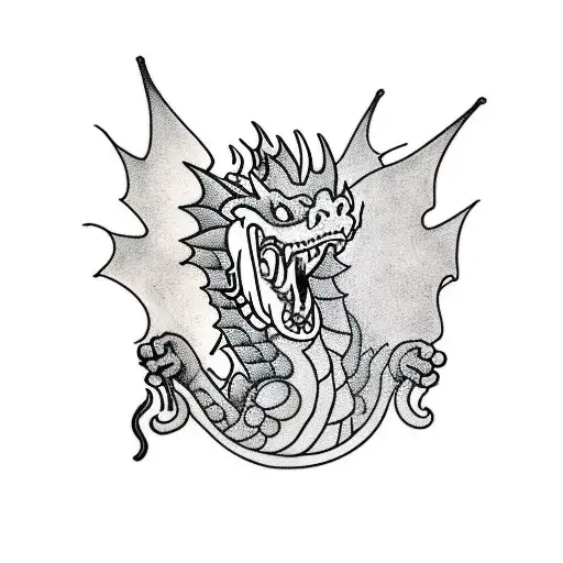 Dragon Breathing Fire With A Firefighter Extinguishing It