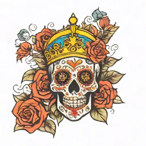 Sugar Skull With Crown Facing Forward