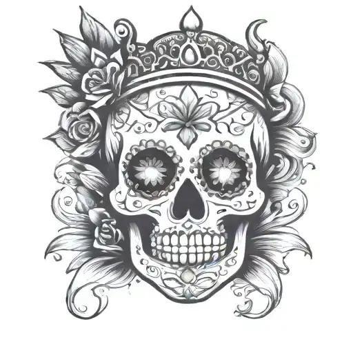 Sugar Skull With Crown Facing Forward