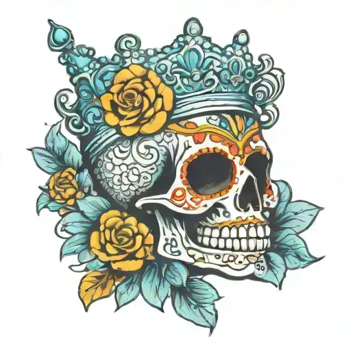 Sugar Skull With Crown Facing Forward