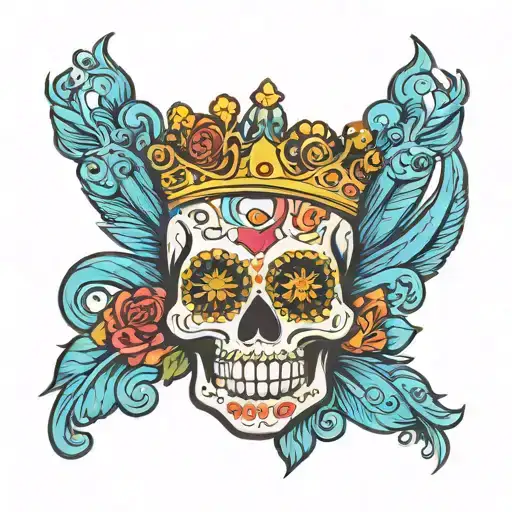 Sugar Skull With Crown Facing Forward