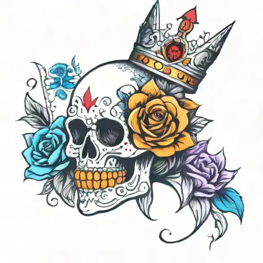 Sugar Skull With Crown Facing Forward