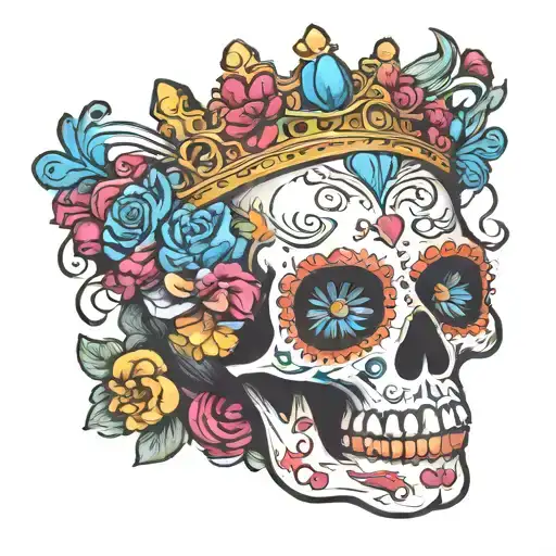 Sugar Skull With Crown Facing Forward