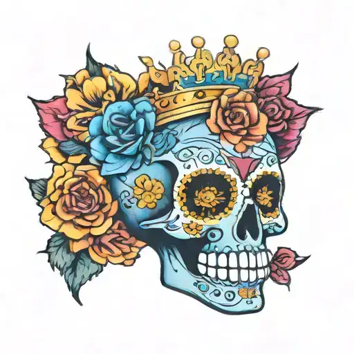 Sugar Skull With Crown Facing Forward