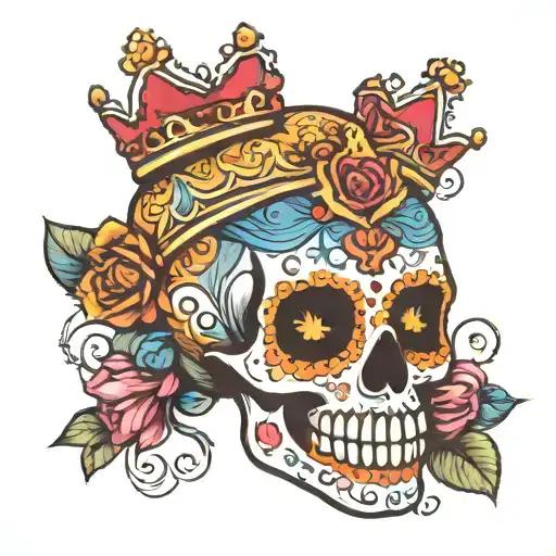 Sugar Skull With Crown Facing Forward