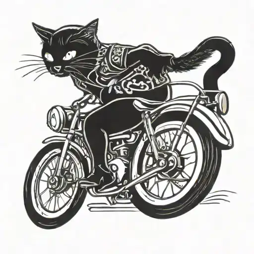 Black Cat Riding Motorcycle