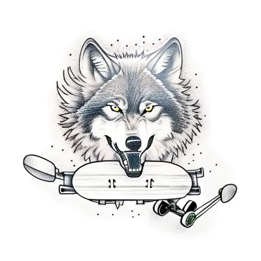 A Wolf Playing A Guitar On A Skateboard