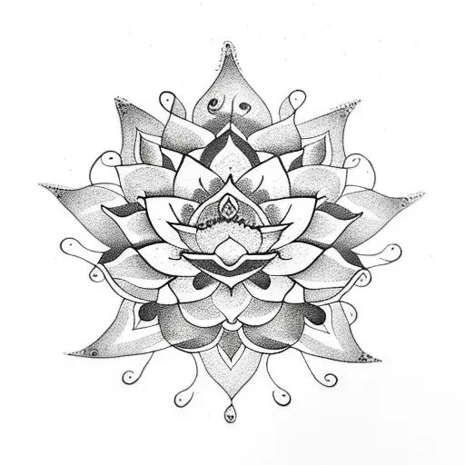 Lotus Flower With Intricate Mandala Design In Dotwork Style