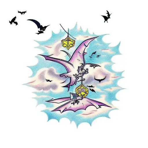 A Mystical Forest With Bats Flying Overhead