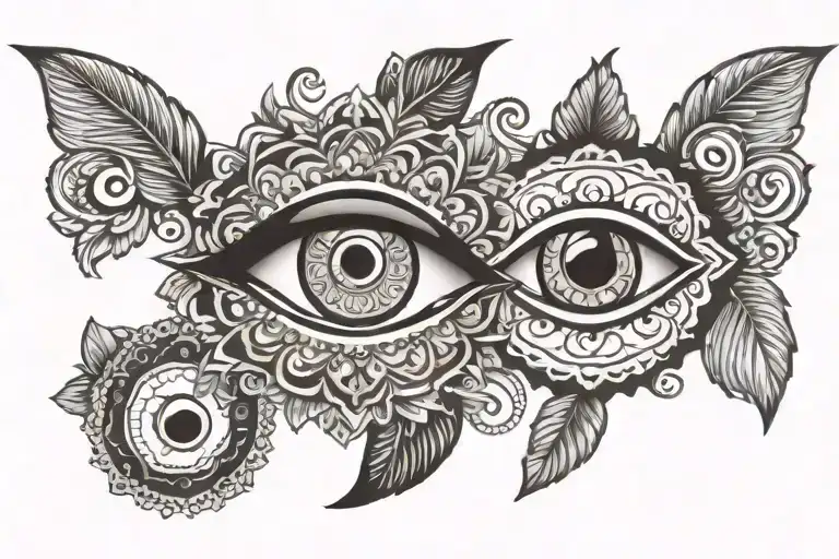 Evil Eye In Mandala Design Incorporating Elements