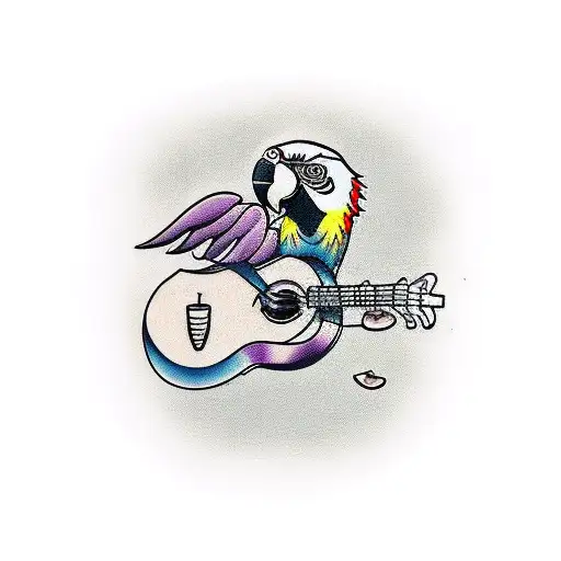 A Parrot Perched On A Guitar