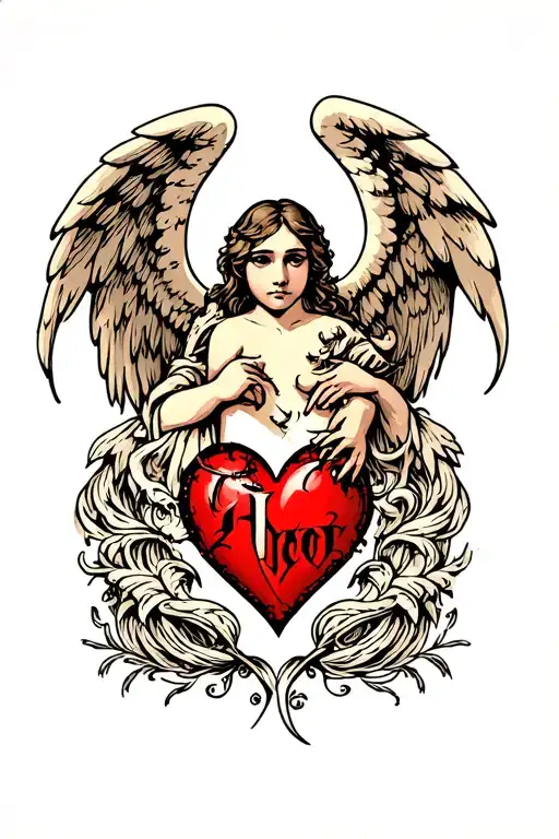 Ambigram With Angel And Devil Heart