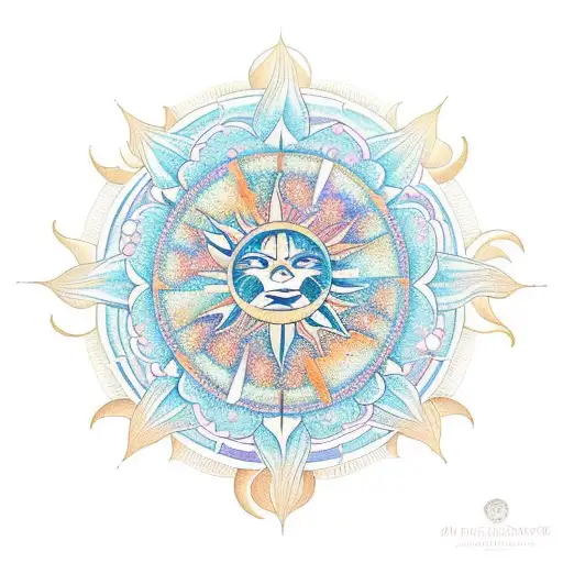 A Celestial Mandala Incorporating The Sun And Moon Symbols