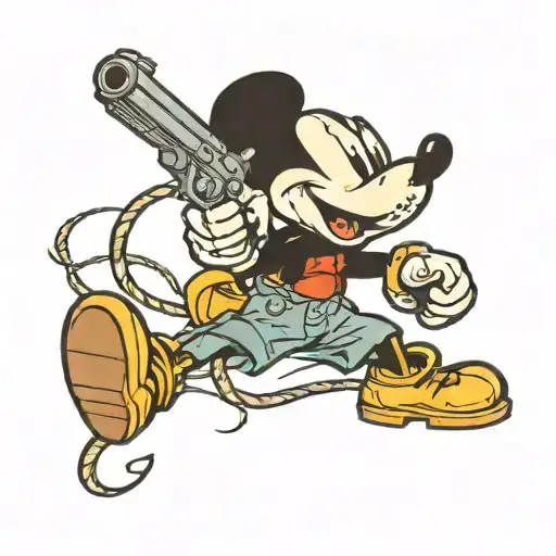 Suicidal Mickey Mouse With A Gun In His Mouth