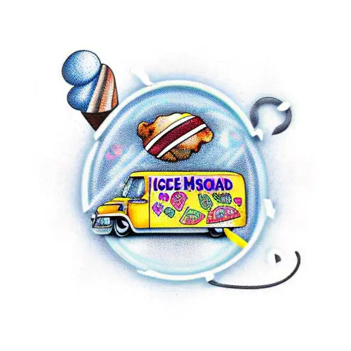 An Ice Cream Van With Coding Symbols And A Football Field In The Background