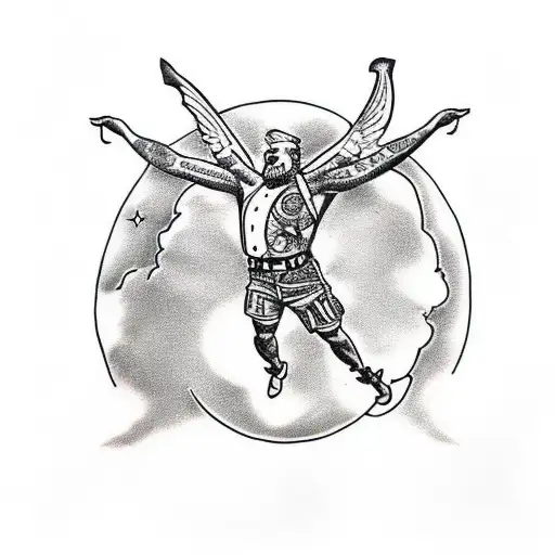 Atlas Holding Up Sky In Black And Gold Ink