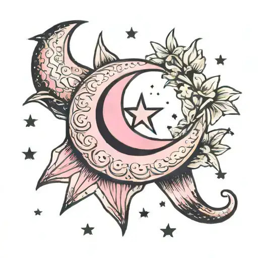 Pink Crescent Moon With A Star In The Middle