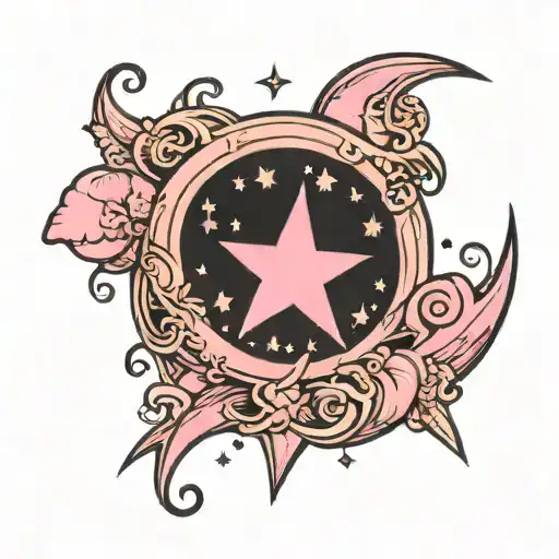 Pink Crescent Moon With A Star In The Middle