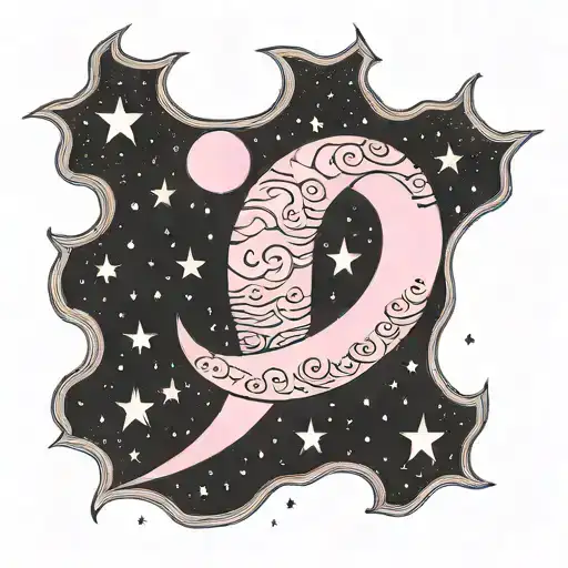 Pink Crescent Moon With A Star In The Middle